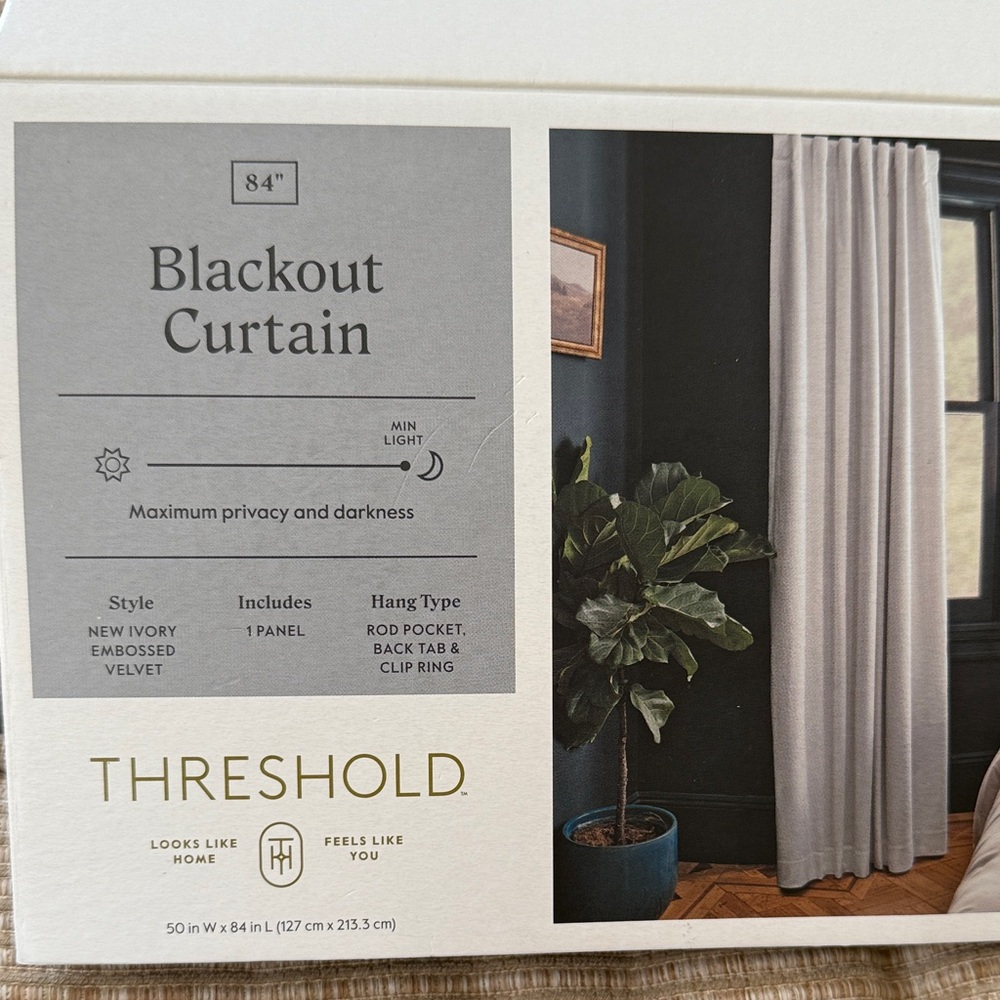 NWT Ivory Embossed Velvet Draperies. Blackout curtains. 8'4"